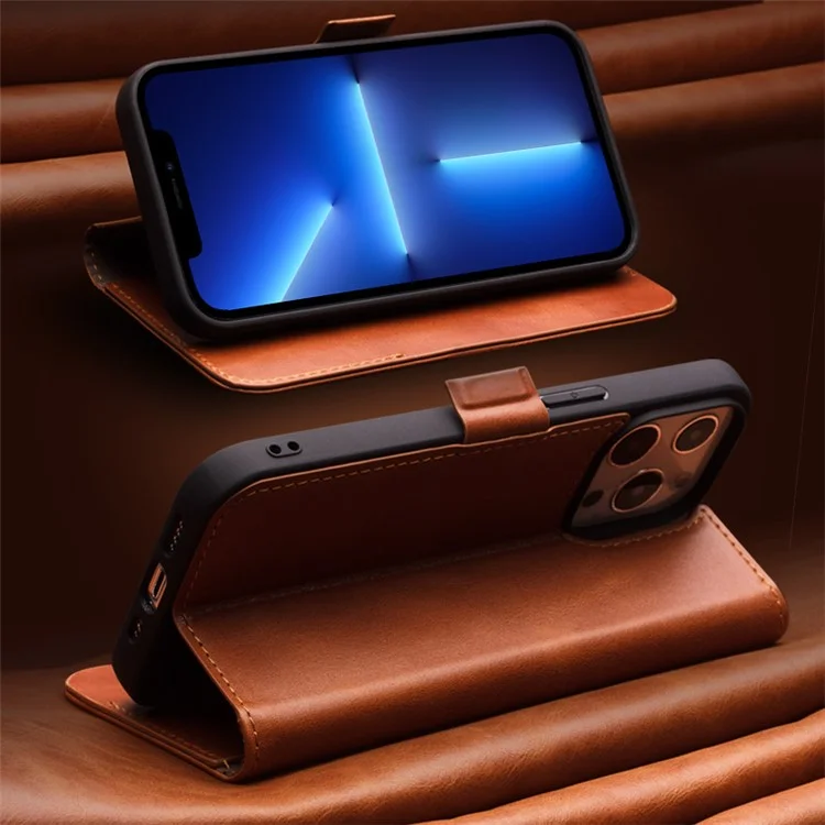 Qialino Fecho Magnético Flip Folio Carteira Design Capa De Couro Genuíno Capa Para Iphone 13 6.1 Polegadas - Preto