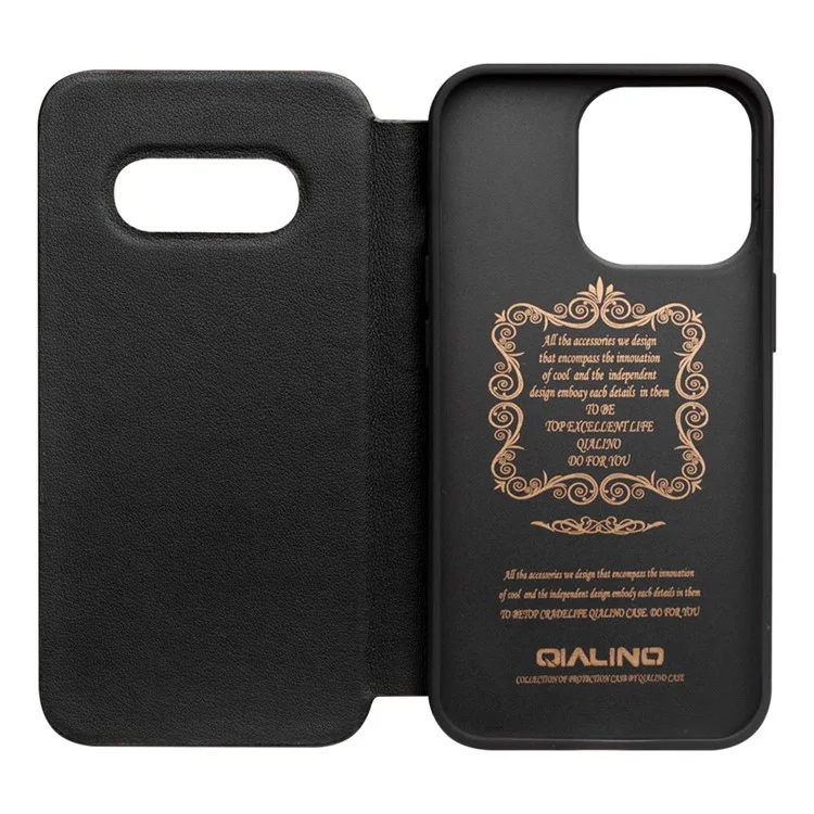 Qialino Ultra Fina Flip Folio Couro Genuíno Caso De Telefone De Capa Bem Protegido Com Janela De Visualização Para IPhone 13 6.1 Polegadas - Preto