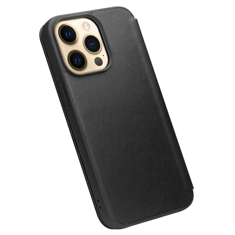 Qialino Ultra Sottile Vera Vera Pelle Resistente Alla Goccia Flip Folio Cover Con Finestra Visualizza Per Iphone 13 Pro 6,1 Pollici - Nero