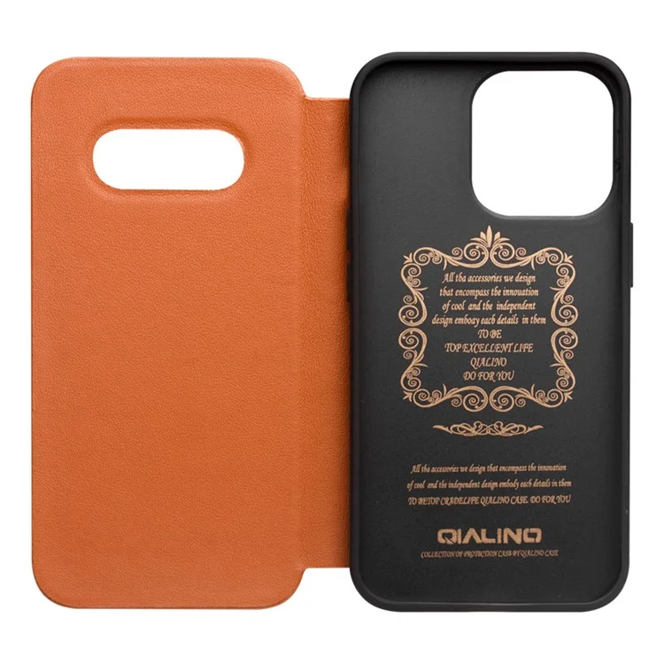 Qialino Ultra Fin Fin Genuine Drop Drop Flip Folio Cover Case Com Janela de Exibição Para Iphone 13 Pro 6,1 Polegadas - Castanho