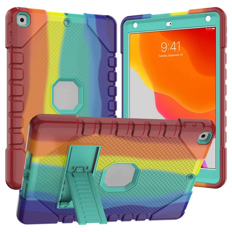 Pour iPad 10.2 (2021)/(2020)/(2019) Housse de tablette à design arc-en-ciel avec protection anti-chute en PC + Étui hybride en silicone avec support - Arc-en-ciel 003
