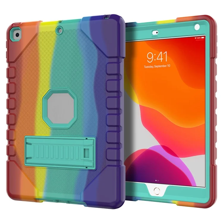 Pour iPad 10.2 (2021)/(2020)/(2019) Housse de tablette à design arc-en-ciel avec protection anti-chute en PC + Étui hybride en silicone avec support - Arc-en-ciel 003
