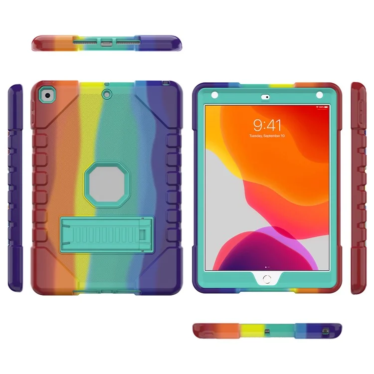 Pour iPad 10.2 (2021)/(2020)/(2019) Housse de tablette à design arc-en-ciel avec protection anti-chute en PC + Étui hybride en silicone avec support - Arc-en-ciel 003
