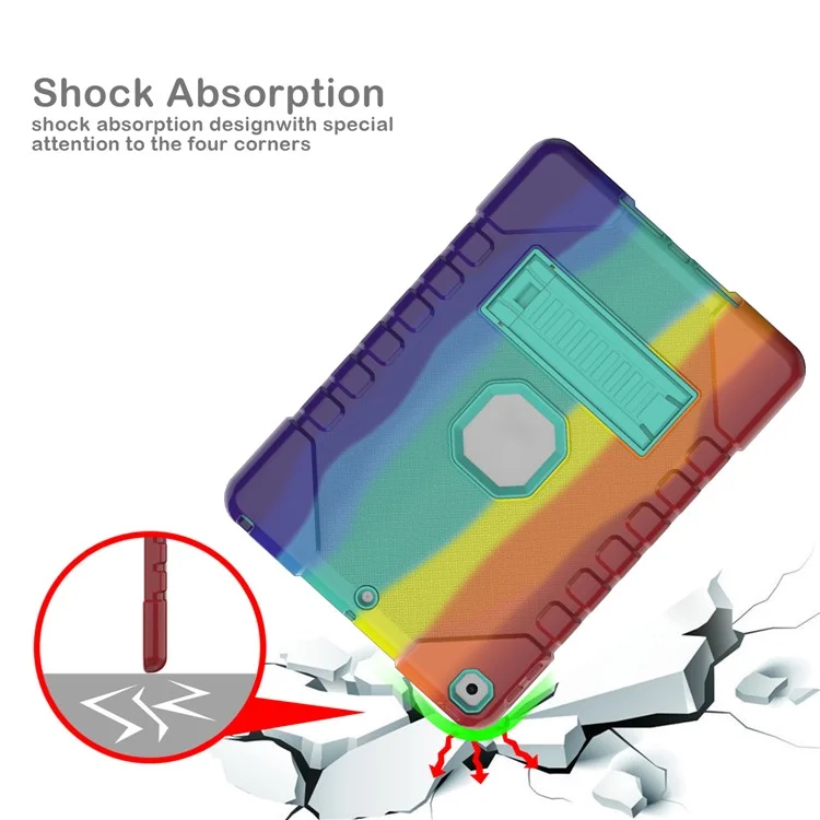 Pour iPad 10.2 (2021)/(2020)/(2019) Housse de tablette à design arc-en-ciel avec protection anti-chute en PC + Étui hybride en silicone avec support - Arc-en-ciel 003