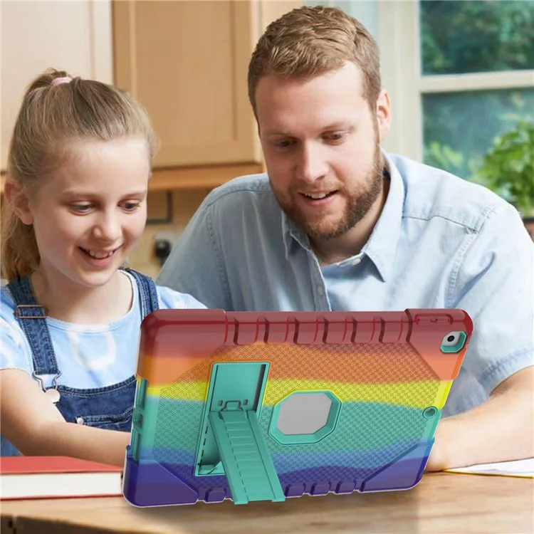 Pour iPad 10.2 (2021)/(2020)/(2019) Housse de tablette à design arc-en-ciel avec protection anti-chute en PC + Étui hybride en silicone avec support - Arc-en-ciel 003