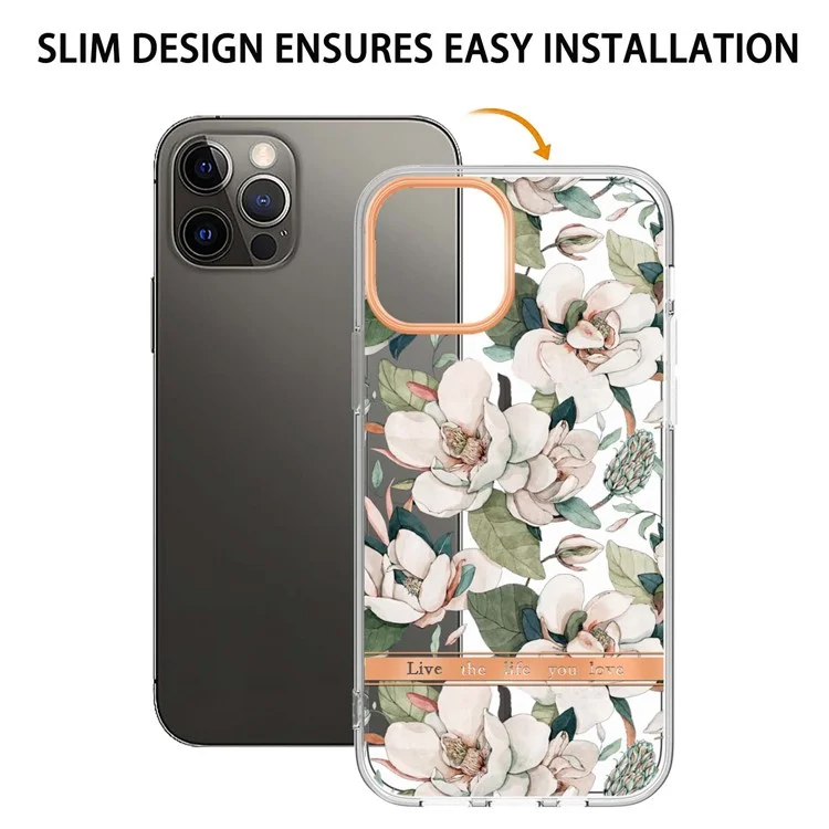 Étui de Téléphone TPU de la Série LB5 Pour Iphone 12 Pro Max 6,7 Pouces, Motifs de Fleurs IMD IML Couverture de Protection TPU Flexible TPU Flexible TPU - HC001 Green Gardenia