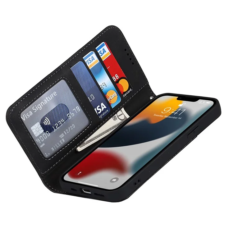 Für Iphone 13 Pro 6,1 Zoll Anti-drogen-pu-leder-skin-touch-feur - Schwarz