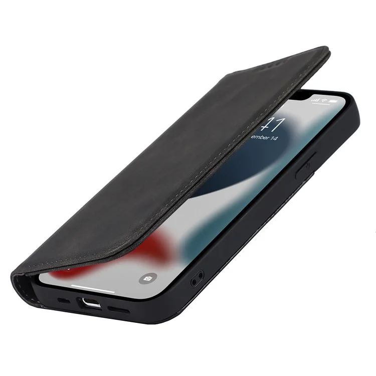 Para Iphone 13 Pro 6,1 Polegadas Anti-derrubada de Couro PU Skin Toucha Sentimento de Fólio de Fólio Absorvido Automaticamente Com Carteira - Preto