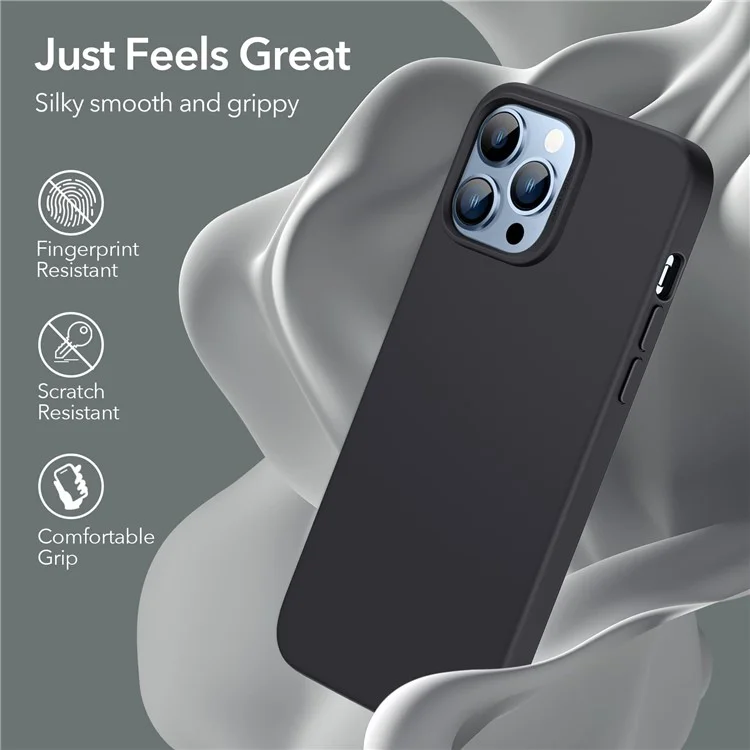 ESR Cloud Series Phone Case for iPhone 13 Pro 6.1 inch, Hard PC Soft Liquid Silicone Drop Protective Cover with Anti-Scratch Microfiber Lining - Black