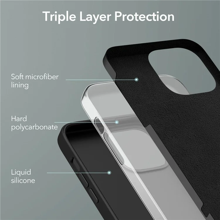 ESR Cloud Series Phone Case for iPhone 13 Pro 6.1 inch, Hard PC Soft Liquid Silicone Drop Protective Cover with Anti-Scratch Microfiber Lining - Black