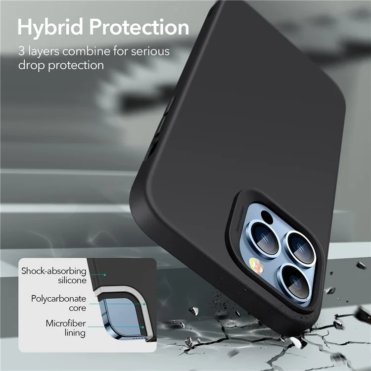 ESR Cloud Series Phone Case per iPhone 13 Pro 6.1 pollici, Custodia Protettiva in PC Rigido e Silicone Liquido Morbido con Rivestimento in Microfibra Anti-Graffio - Nero
