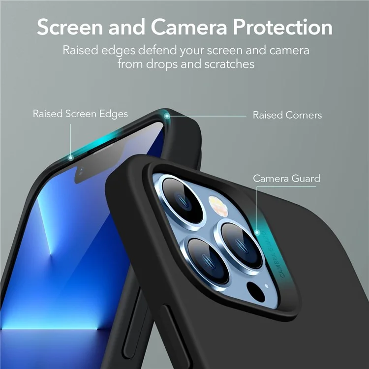 ESR Cloud Series Phone Case per iPhone 13 Pro 6.1 pollici, Custodia Protettiva in PC Rigido e Silicone Liquido Morbido con Rivestimento in Microfibra Anti-Graffio - Nero