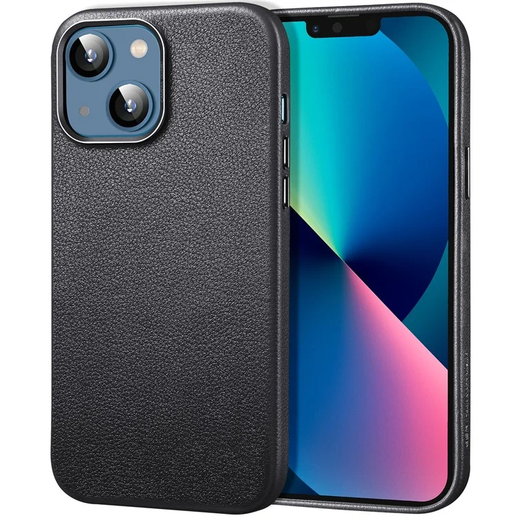 ESR Metro Cuero Back Case Para Iphone 13 6.1 Pulgadas Compatible Con Carga Inalámbrica Magsafe, Tela de Cuero Genuina+pc+tpu Hybrid Protective Cover - Negro