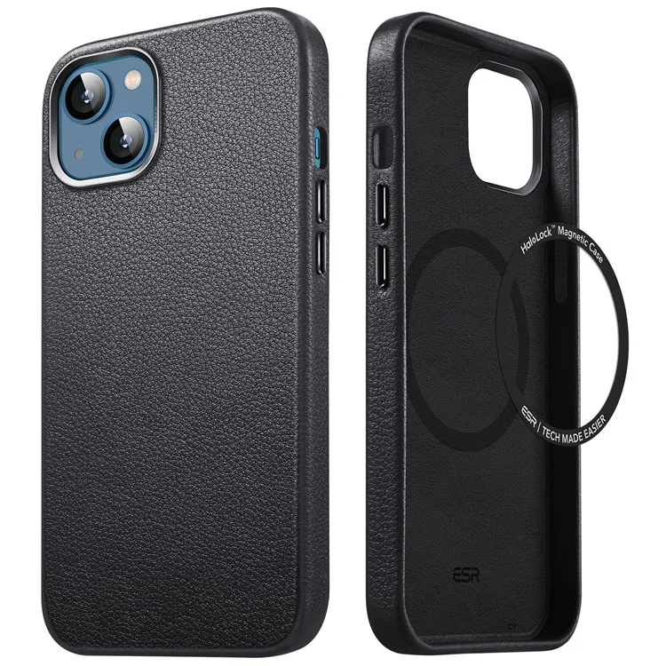 ESR Metro Cuero Back Case Para Iphone 13 6.1 Pulgadas Compatible Con Carga Inalámbrica Magsafe, Tela de Cuero Genuina+pc+tpu Hybrid Protective Cover - Negro
