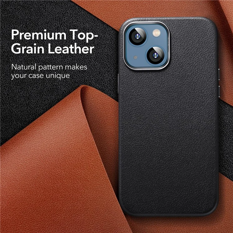 ESR Metro Cuero Back Case Para Iphone 13 6.1 Pulgadas Compatible Con Carga Inalámbrica Magsafe, Tela de Cuero Genuina+pc+tpu Hybrid Protective Cover - Negro