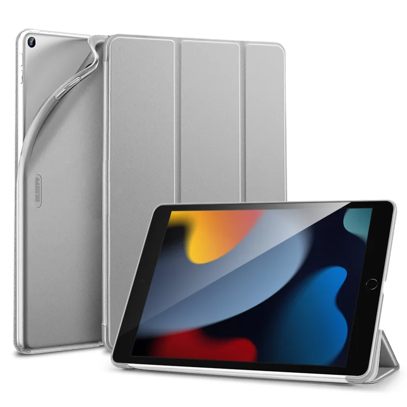 ESR Rebound Series for iPad 10.2 (2021)/(2020)/(2019) Tablet Case, Auto Wake/Sleep Folio Trifold Stand PU Leather TPU Back Shockproof Cover - Silver Grey