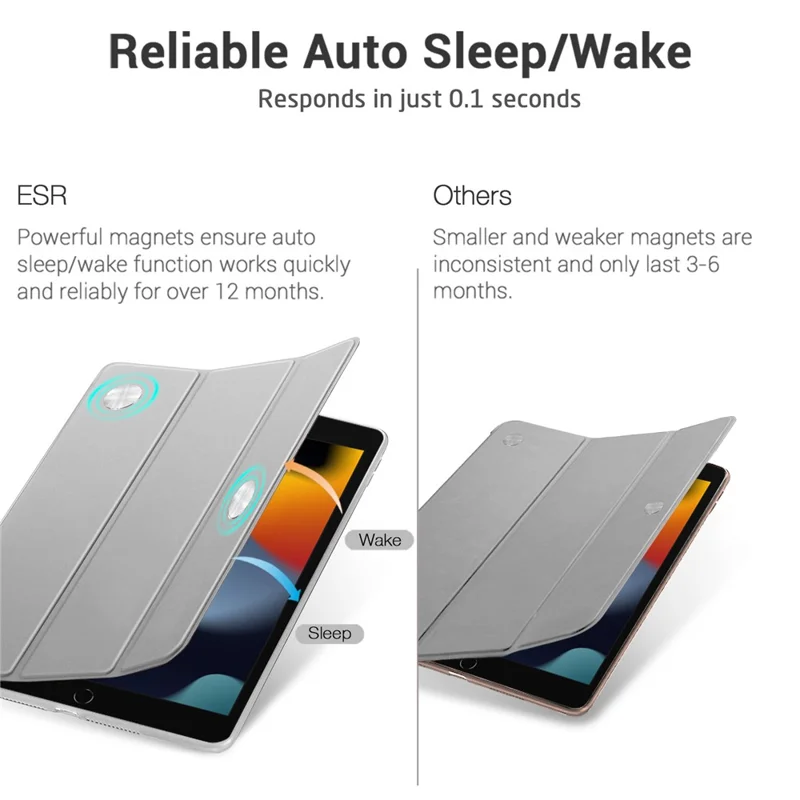 ESR Rebound Series for iPad 10.2 (2021)/(2020)/(2019) Tablet Case, Auto Wake/Sleep Folio Trifold Stand PU Leather TPU Back Shockproof Cover - Silver Grey