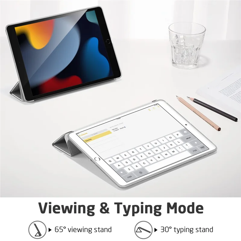 ESR Rebound Series for iPad 10.2 (2021)/(2020)/(2019) Tablet Case, Auto Wake/Sleep Folio Trifold Stand PU Leather TPU Back Shockproof Cover - Silver Grey