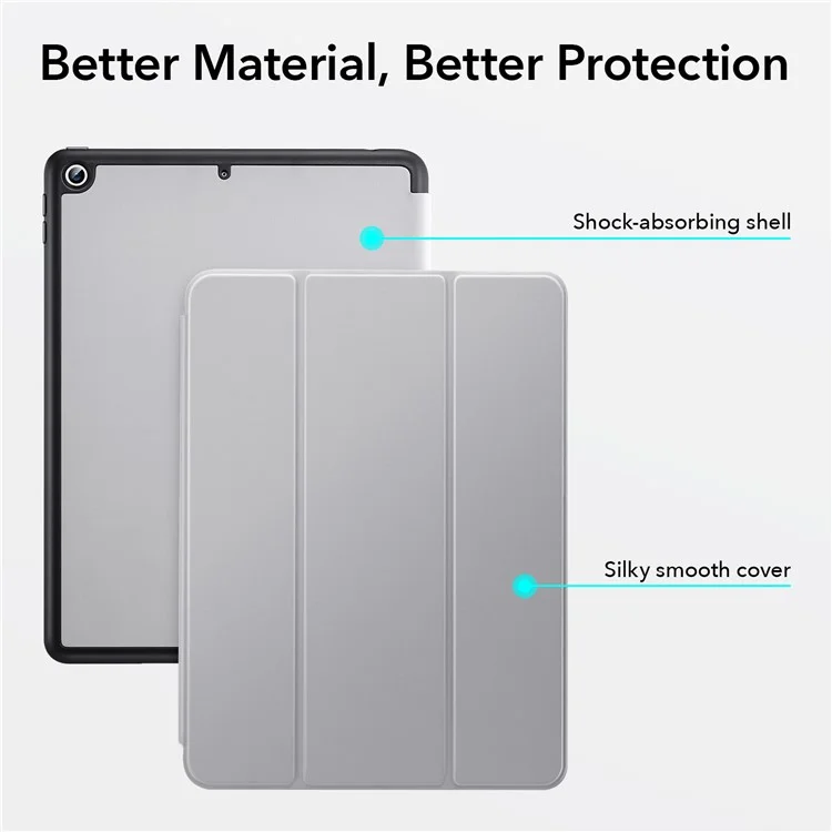 ESR Rebound Series Trifold Stand Stand Smart Case Para Ipad 10.2 (2021)/(2020)/(2019), PU Leather+Soft TPU Back Shifock Tope Con Soporte Para Bolígrafo - Gris Plateado