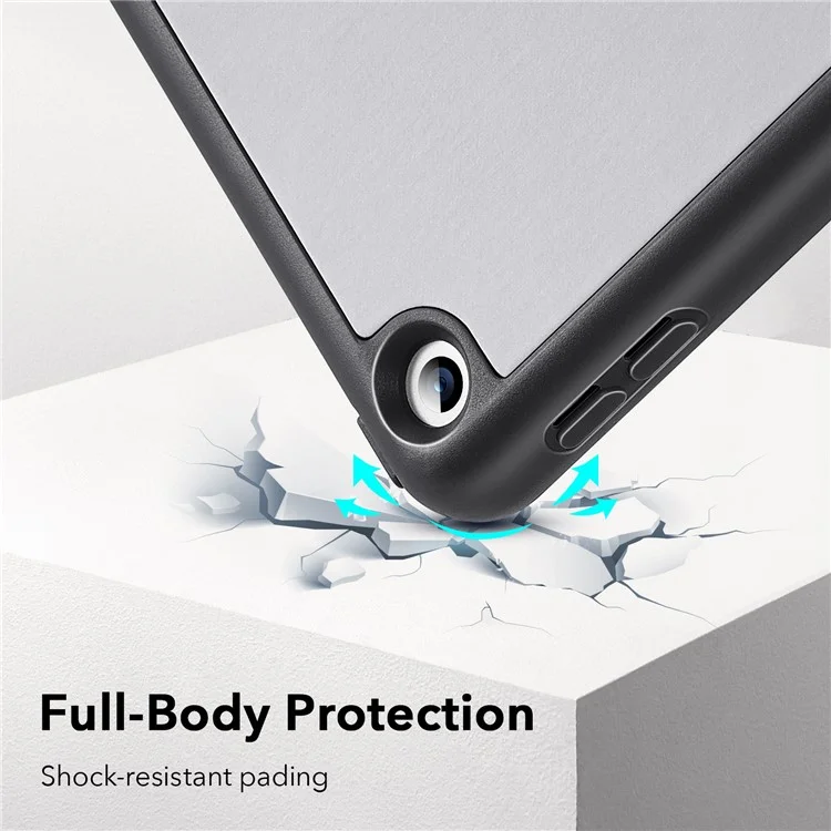 ESR Rebound Series Trifold Stand Stand Smart Case Para Ipad 10.2 (2021)/(2020)/(2019), PU Leather+Soft TPU Back Shifock Tope Con Soporte Para Bolígrafo - Gris Plateado