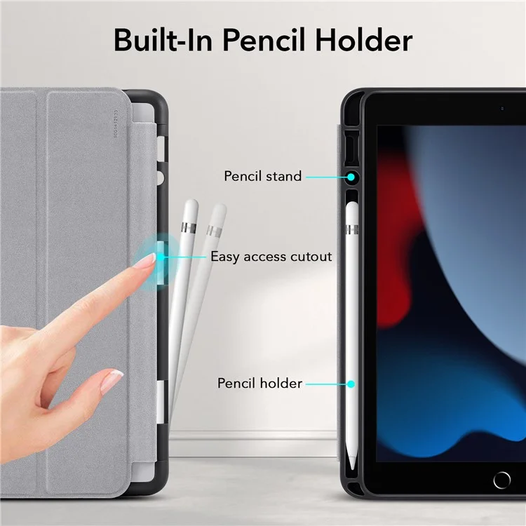 ESR Rebound Series Trifold Stand Stand Smart Case Para Ipad 10.2 (2021)/(2020)/(2019), PU Leather+Soft TPU Back Shifock Tope Con Soporte Para Bolígrafo - Gris Plateado