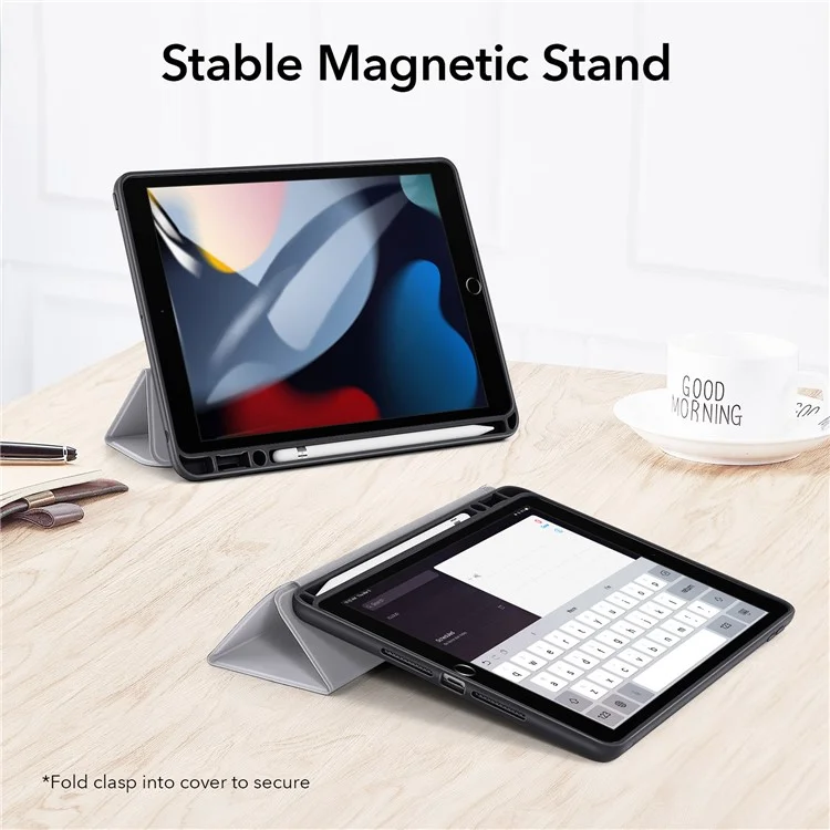 ESR Rebound Series Trifold Stand Stand Smart Case Para Ipad 10.2 (2021)/(2020)/(2019), PU Leather+Soft TPU Back Shifock Tope Con Soporte Para Bolígrafo - Gris Plateado