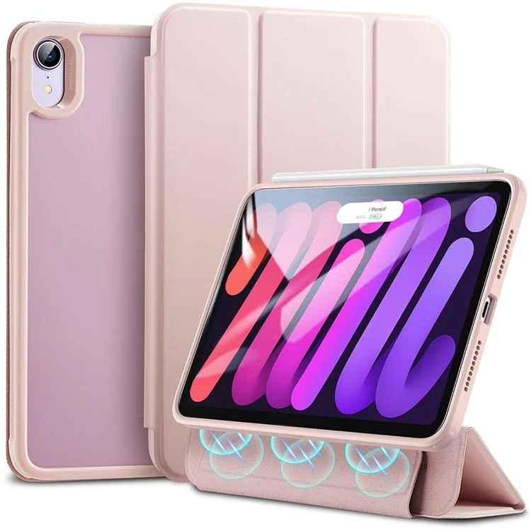 ESR Rebound Hybrid Series for iPad mini (2024) / mini (2021) Tri-Fold Stand Anti-Fall PU Leather+PC+TPU Detachable Magnetic Cover Case - Pink