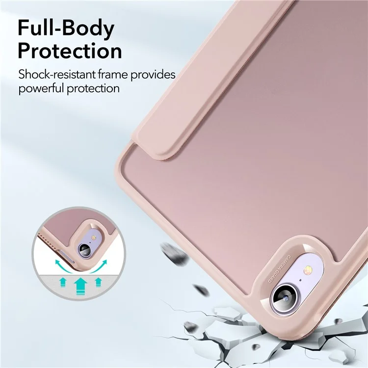 ESR Rebound Hybrid Series for iPad mini (2024) / mini (2021) Tri-Fold Stand Anti-Fall PU Leather+PC+TPU Detachable Magnetic Cover Case - Pink