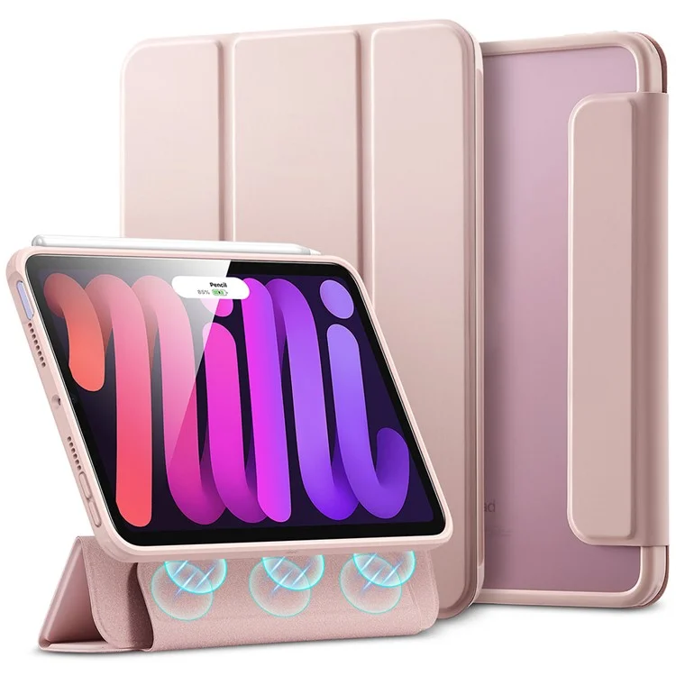 ESR Rebound Hybrid Series for iPad mini (2024) / mini (2021) Tri-Fold Stand Anti-Fall PU Leather+PC+TPU Detachable Magnetic Cover Case - Pink