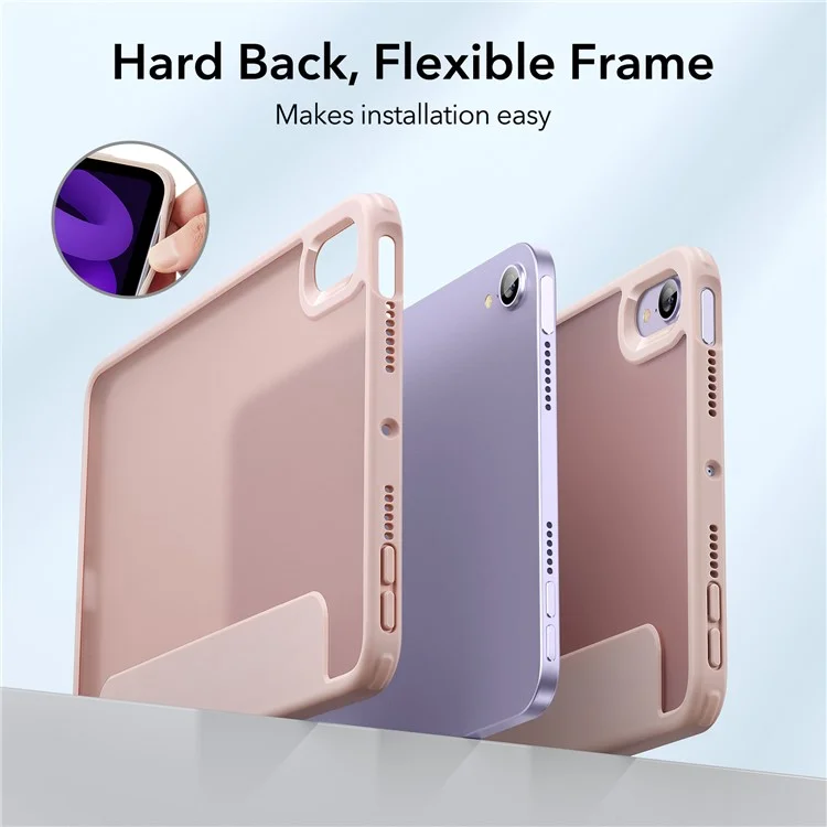 ESR Rebound Hybrid Series for iPad mini (2024) / mini (2021) Tri-Fold Stand Anti-Fall PU Leather+PC+TPU Detachable Magnetic Cover Case - Pink