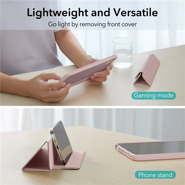 ESR Rebound Hybrid Series for iPad mini (2024) / mini (2021) Tri-Fold Stand Anti-Fall PU Leather+PC+TPU Detachable Magnetic Cover Case - Pink