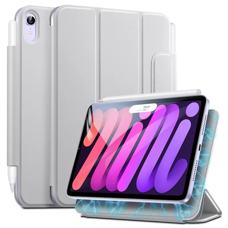 ESR Rebound Series for iPad mini (2024) / mini (2021) Tri-Fold Stand Double-Sided Magnet PU Leather Cover Case with Magnetic Clasp - Grey