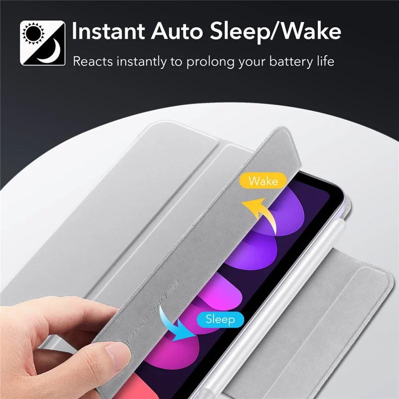 ESR Rebound Series for iPad mini (2024) / mini (2021) Tri-Fold Stand Double-Sided Magnet PU Leather Cover Case with Magnetic Clasp - Grey