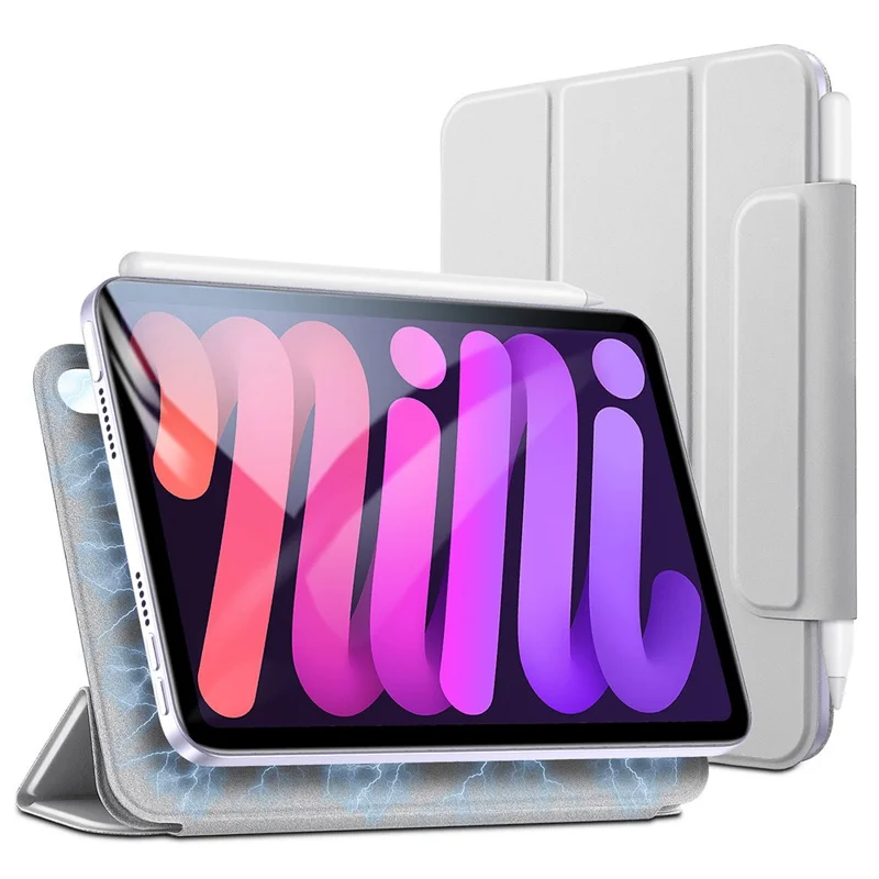 ESR Rebound Series for iPad mini (2024) / mini (2021) Tri-Fold Stand Double-Sided Magnet PU Leather Cover Case with Magnetic Clasp - Grey