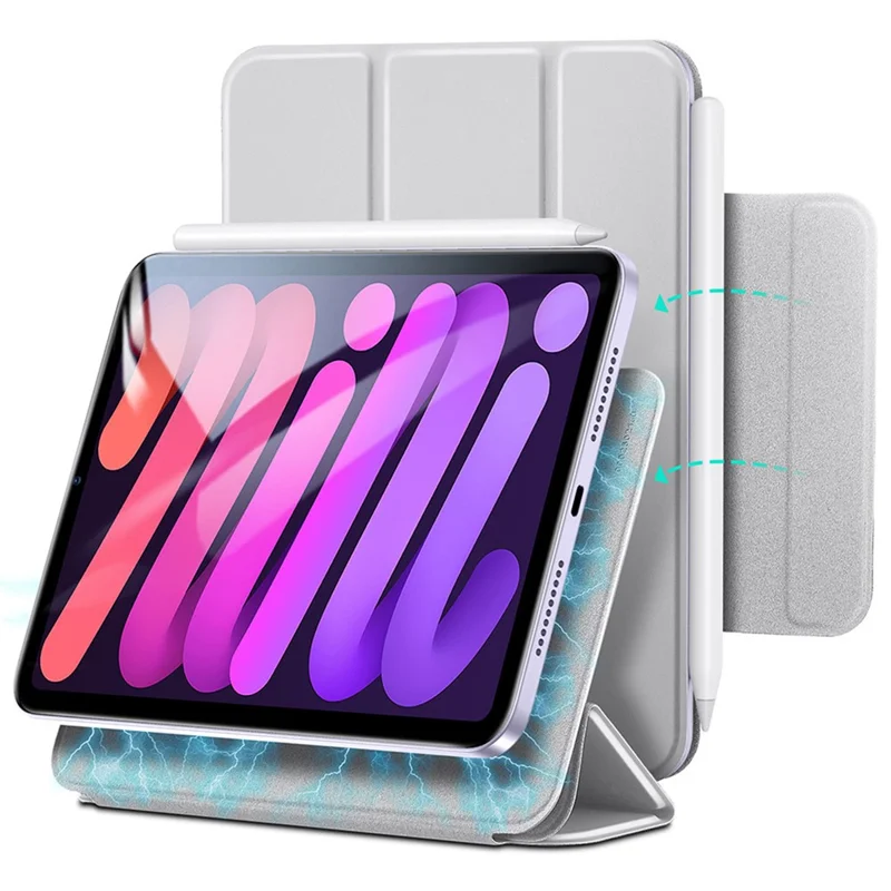 ESR Rebound Series for iPad mini (2024) / mini (2021) Tri-Fold Stand Double-Sided Magnet PU Leather Cover Case with Magnetic Clasp - Grey