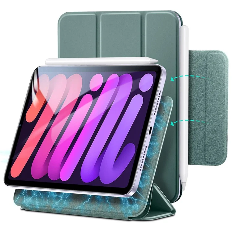 ESR Rebound Series for iPad mini (2024) / mini (2021) Tri-Fold Stand Double-Sided Magnet PU Leather Cover Case with Magnetic Clasp - Green