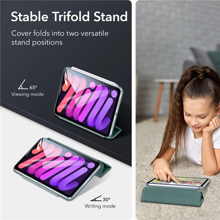 ESR Rebound Series for iPad mini (2024) / mini (2021) Tri-Fold Stand Double-Sided Magnet PU Leather Cover Case with Magnetic Clasp - Green