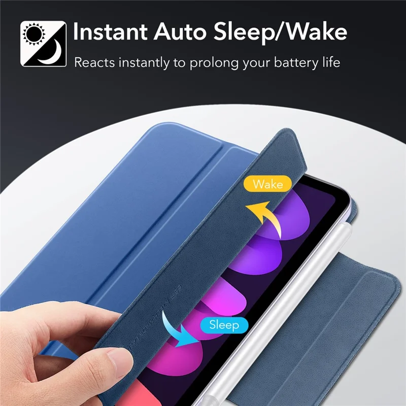 ESR Rebound Series for iPad mini (2024) / mini (2021) Tri-Fold Stand Double-Sided Magnet PU Leather Cover Case with Magnetic Clasp - Blue