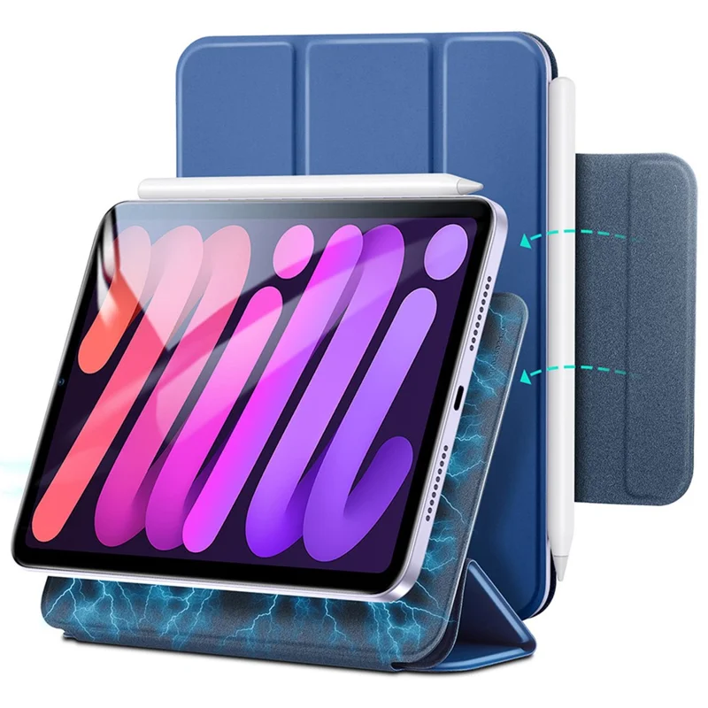 ESR Rebound Series for iPad mini (2024) / mini (2021) Tri-Fold Stand Double-Sided Magnet PU Leather Cover Case with Magnetic Clasp - Blue