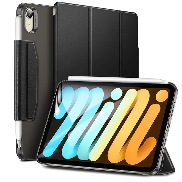 ESR Trifold Stand Stand Smart Case Para Ipad Mini (2021), PU Leather+Hard PC Back Cover Con Soporte Para Bolígrafo - Negro