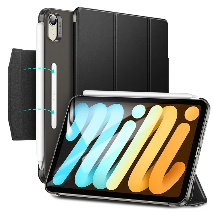 ESR Trifold Stand Stand Smart Case Para Ipad Mini (2021), PU Leather+Hard PC Back Cover Con Soporte Para Bolígrafo - Negro