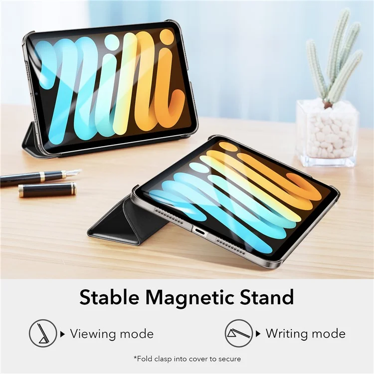 ESR Trifold Stand Stand Smart Case Para Ipad Mini (2021), PU Leather+Hard PC Back Cover Con Soporte Para Bolígrafo - Negro