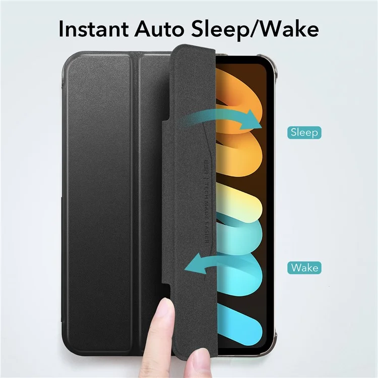 ESR Trifold Stand Stand Smart Case Para Ipad Mini (2021), PU Leather+Hard PC Back Cover Con Soporte Para Bolígrafo - Negro