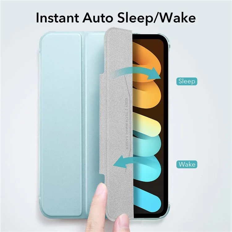ESR Trifold Stand Smart Case for iPad mini (2024) / mini (2021), PU Leather+Hard PC Back Cover with Pen Holder - Sky Blue