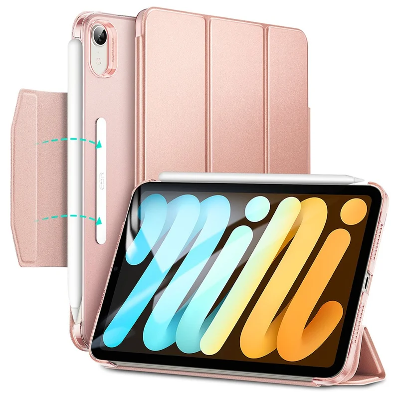 ESR Trifold Stand Smart Case for iPad mini (2024) / mini (2021), PU Leather+Hard PC Back Cover with Pen Holder - Rose Gold