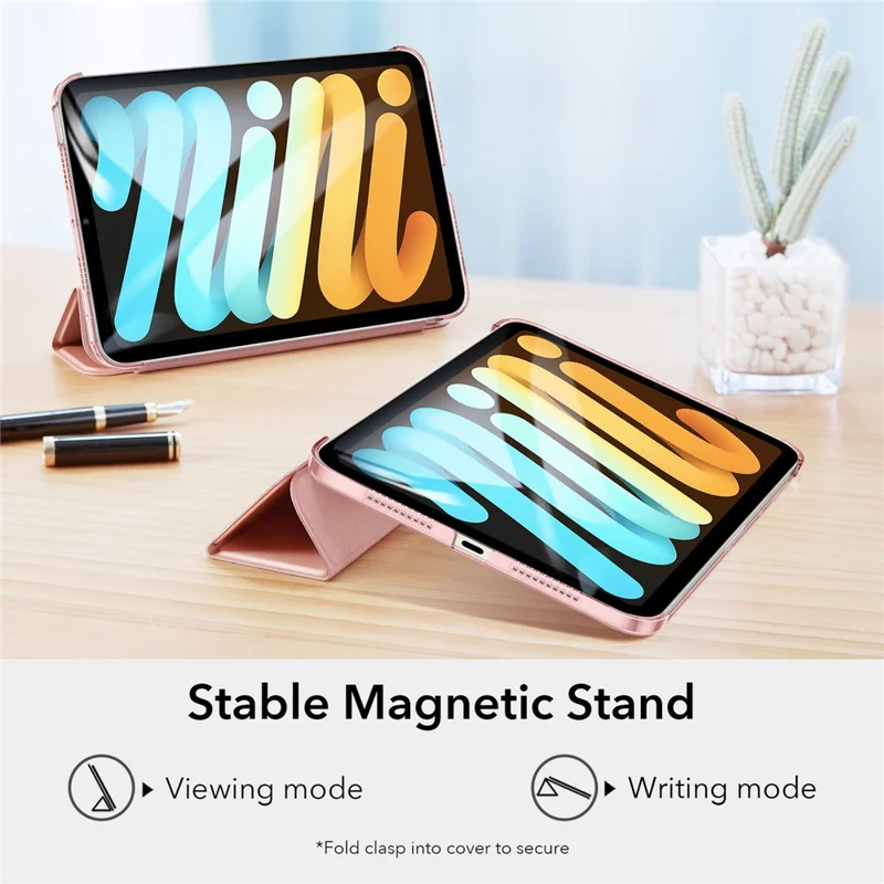 ESR Trifold Stand Smart Case for iPad mini (2024) / mini (2021), PU Leather+Hard PC Back Cover with Pen Holder - Rose Gold