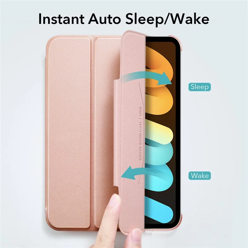 ESR Trifold Stand Smart Case for iPad mini (2024) / mini (2021), PU Leather+Hard PC Back Cover with Pen Holder - Rose Gold