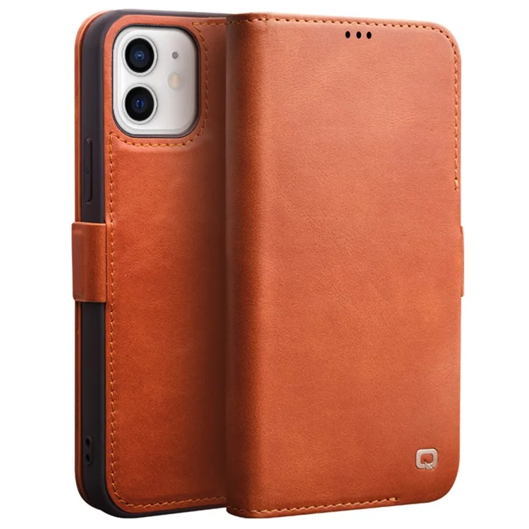 QIALINO Pour IPhone 12 Mini 5,4 Pouces Fermeture Magnétique Véritable Portefeuille De Portefeuille De Portefeuille De Portefeuille - Brun