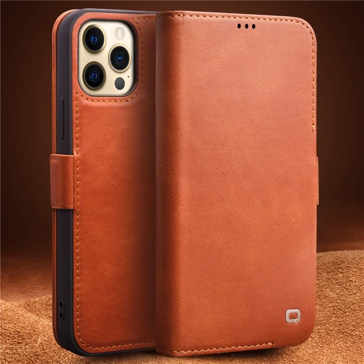 QIALINO Pour IPhone 12 Mini 5,4 Pouces Fermeture Magnétique Véritable Portefeuille De Portefeuille De Portefeuille De Portefeuille - Brun