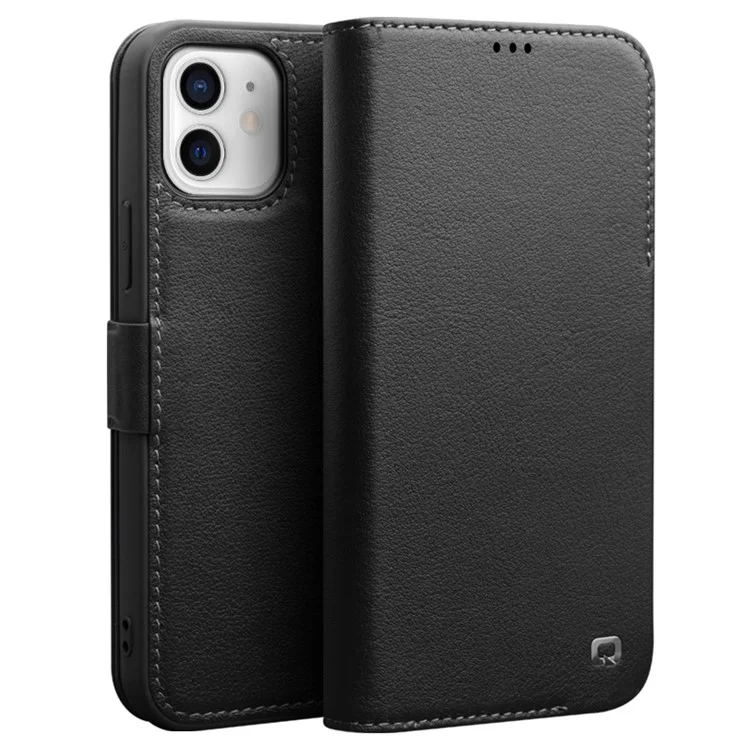 QIALINO Pour IPhone 12 Mini 5,4 Pouces Fermeture Magnétique Véritable Portefeuille De Portefeuille De Portefeuille De Portefeuille - Noir